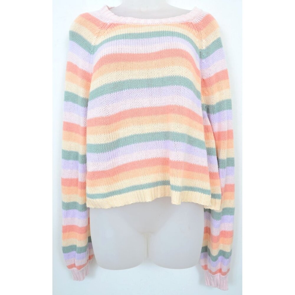 American Eagle Outfitters Rainbow Stripe Long Sleeve Cropped Sweater Women XL